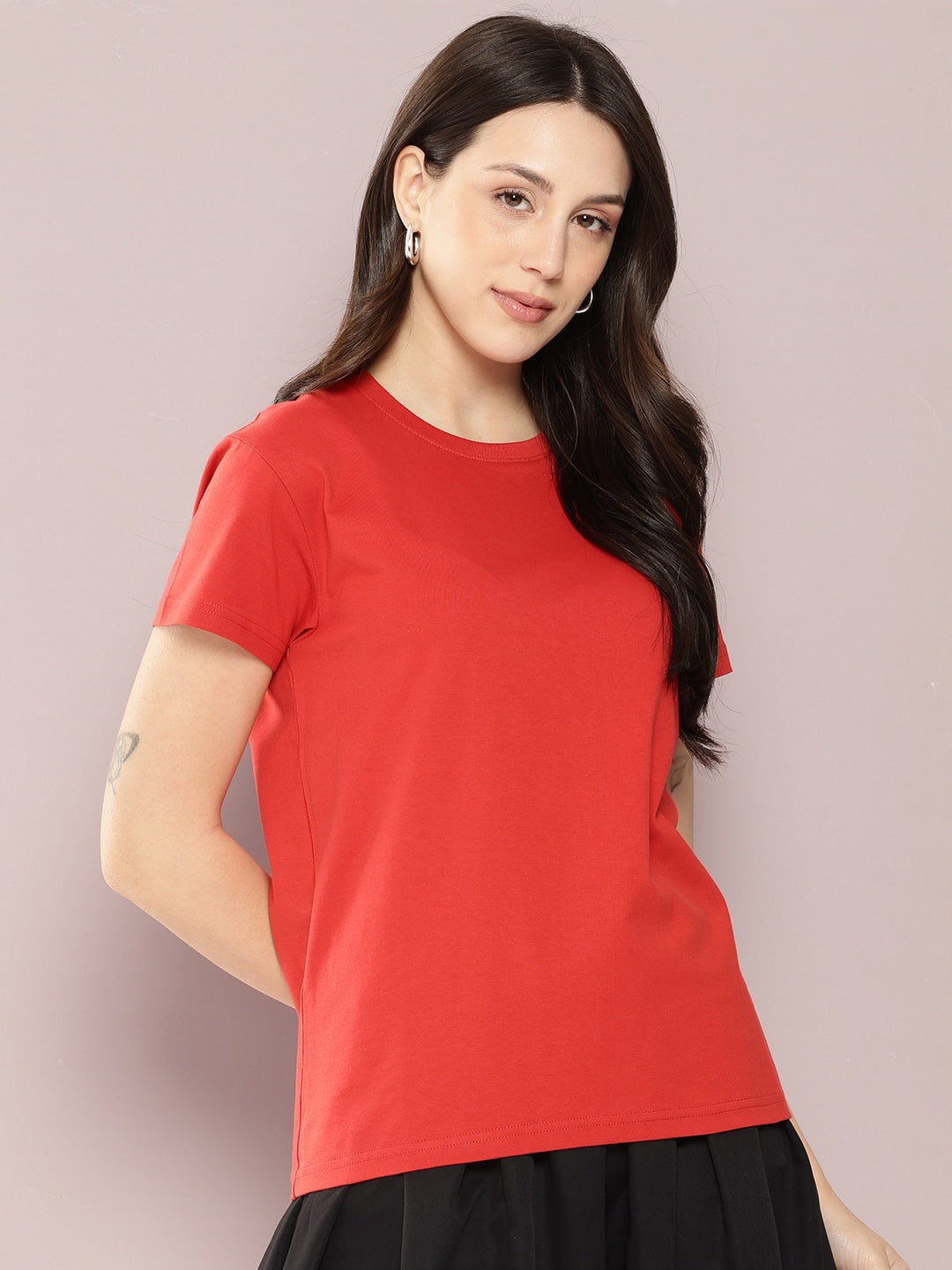 Womens Half Sleeve Round Neck Solid Regular Fit Tshirts