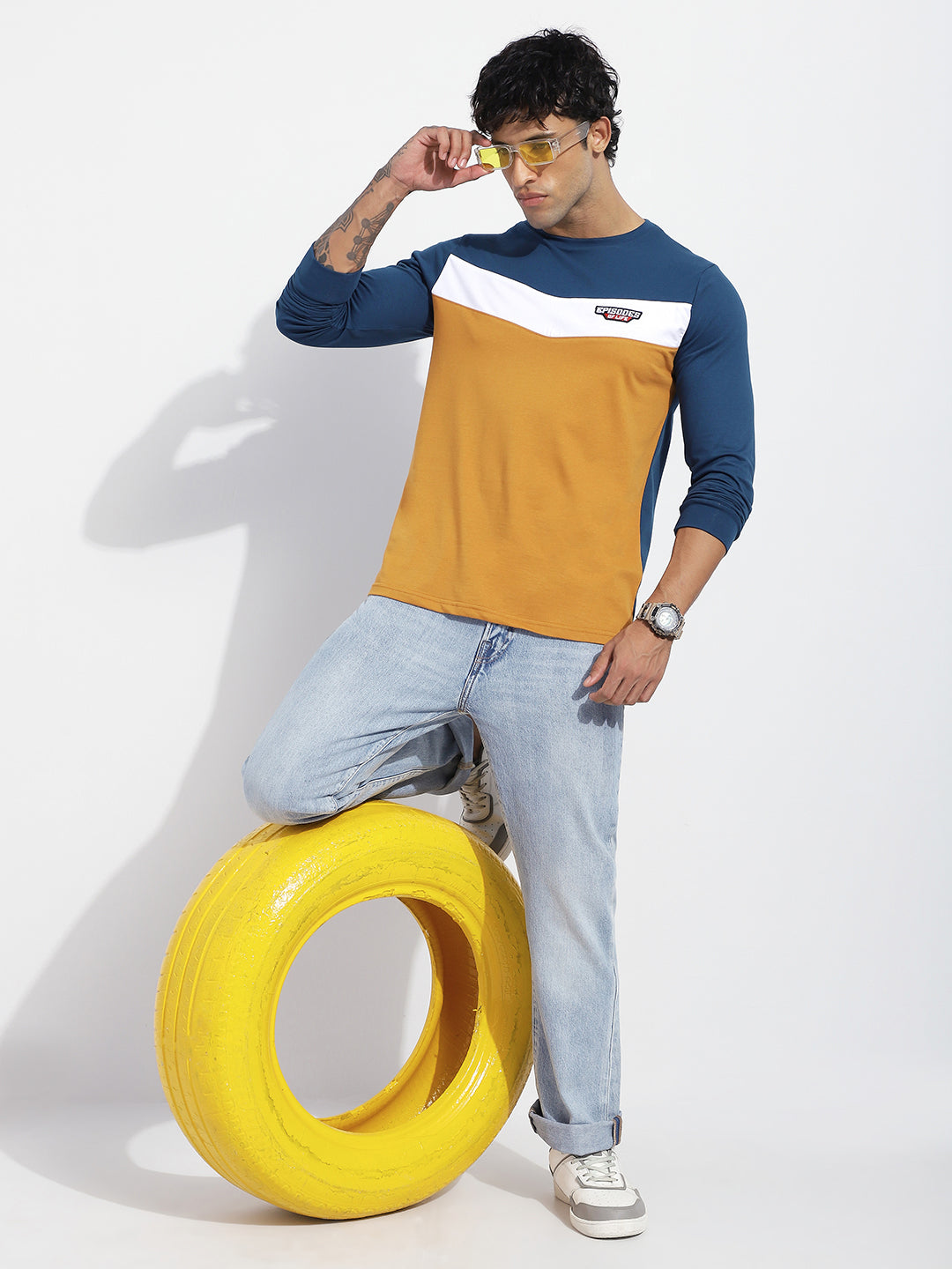 Mens Full Sleeve Round Neck Embroidered Regular Fit Tshirts