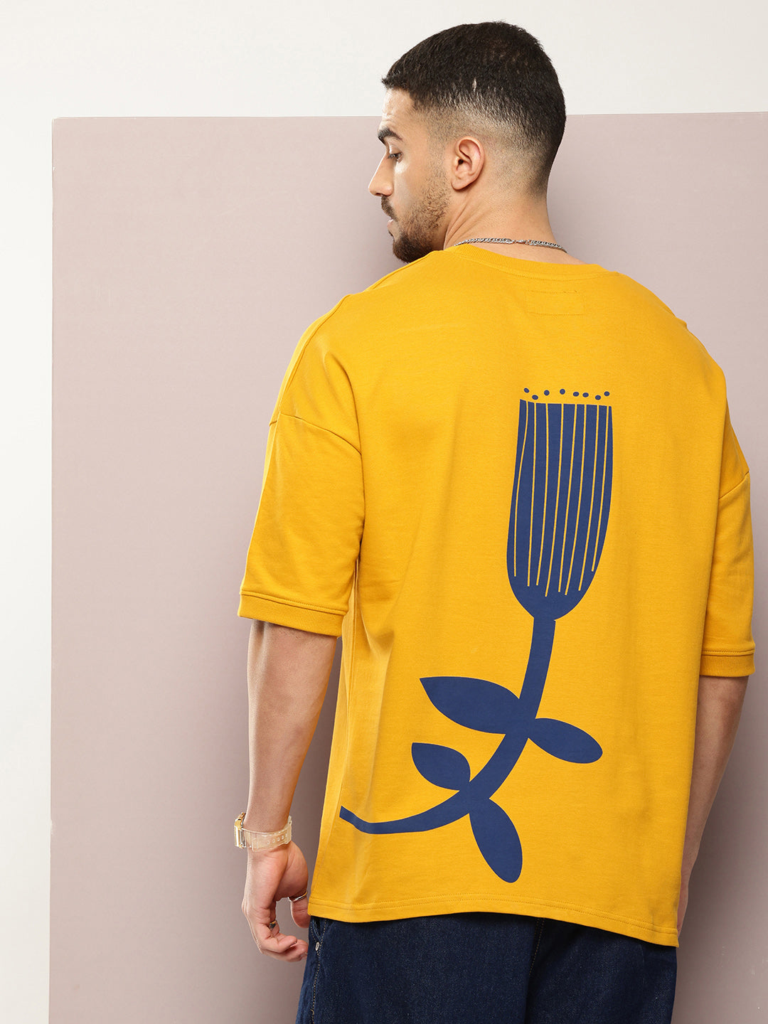 Mens Half Sleeve Round Neck Back Printed Oversized Fit Tshirts
