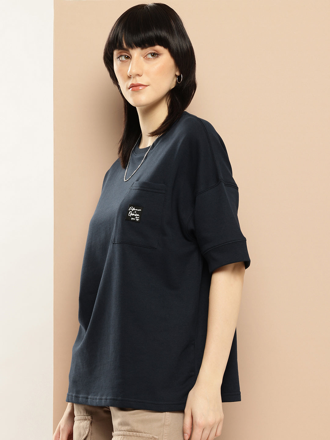 Womens Half Sleeve Round Neck Solid Oversized Fit Tshirts