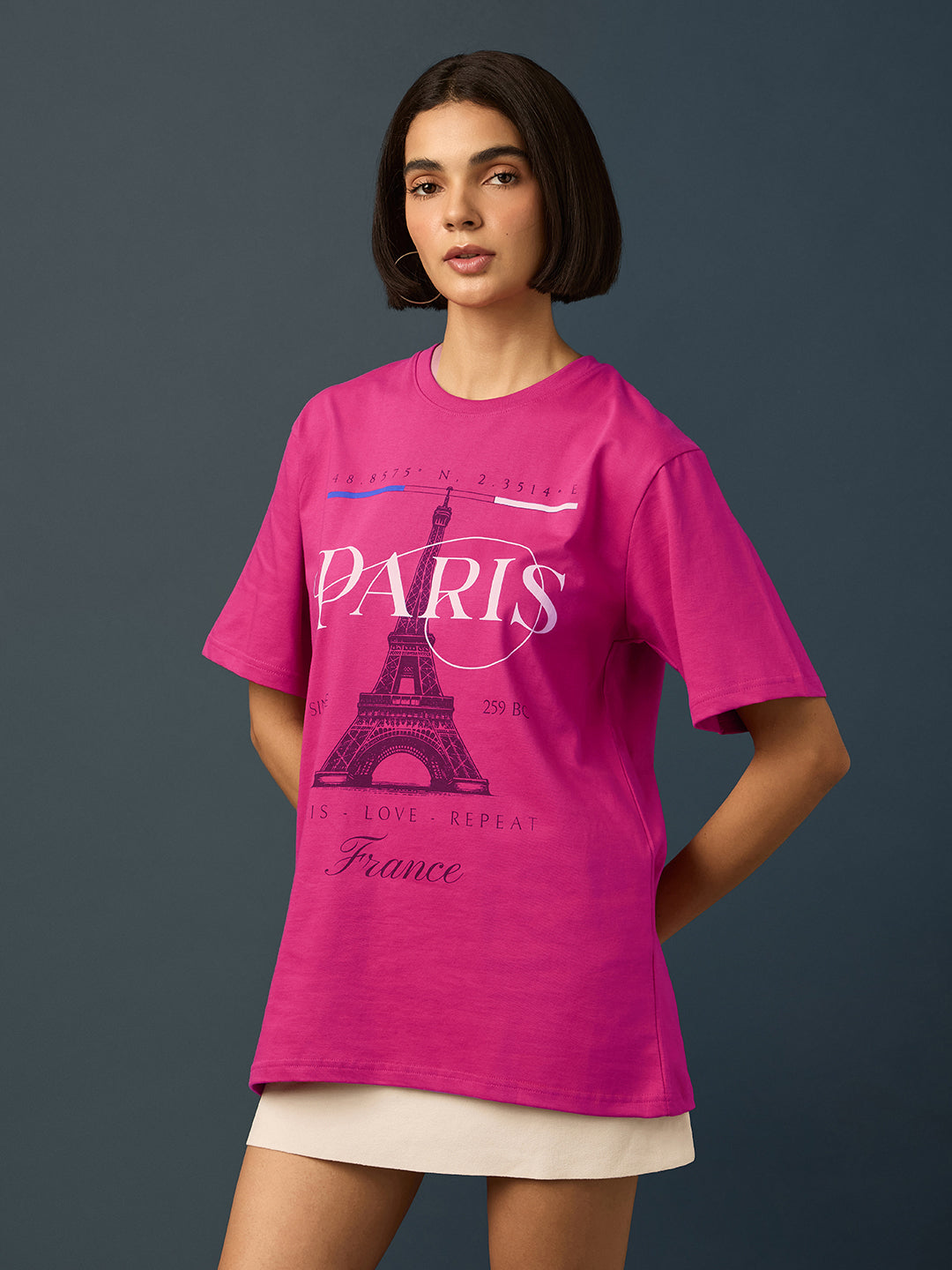 Womens Short Sleeve Printed Oversized Fit Tshirt 