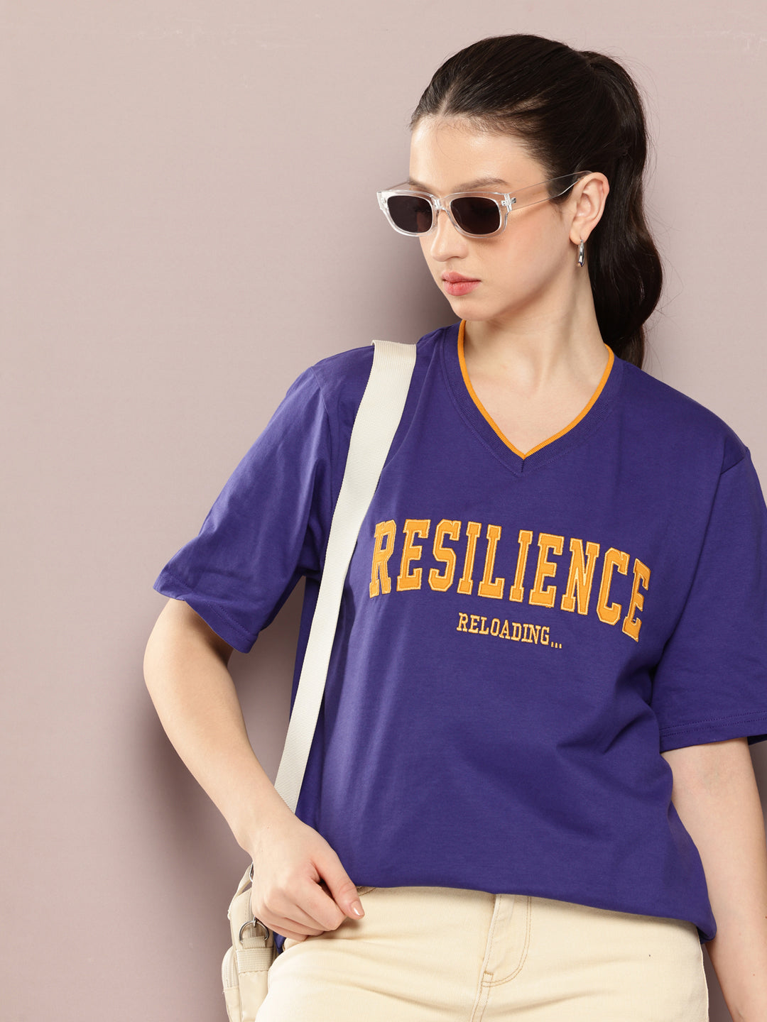 Womens Half Sleeve V-Neck Printed Oversized Fit Tshirts