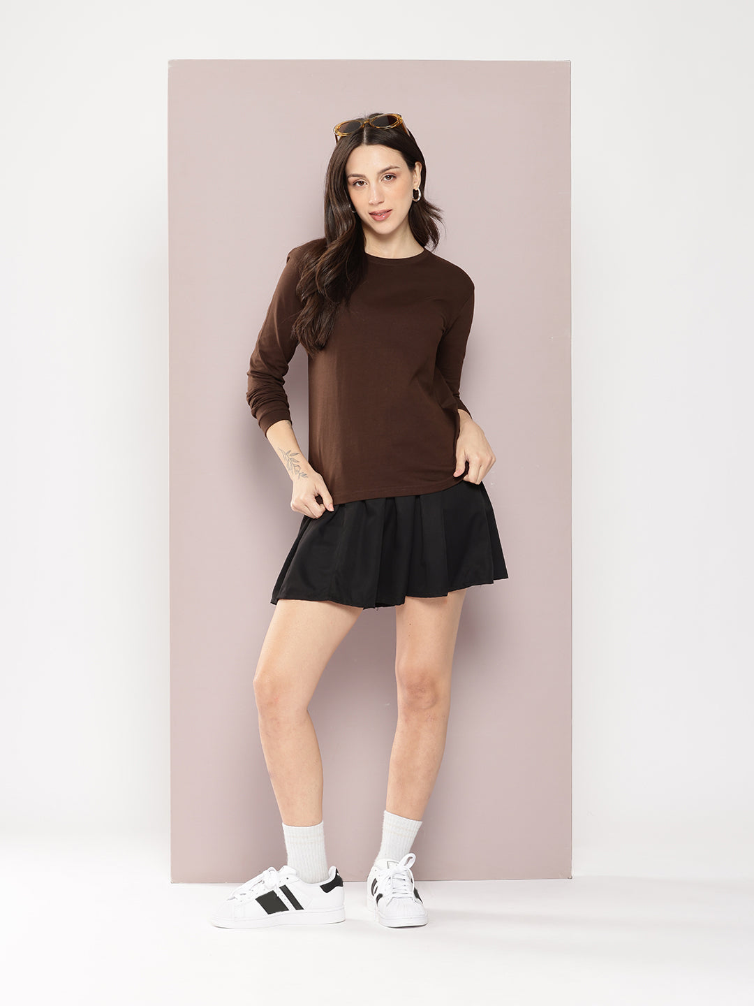 Womens Full Sleeve Round Neck Solid Regular Fit Tshirts