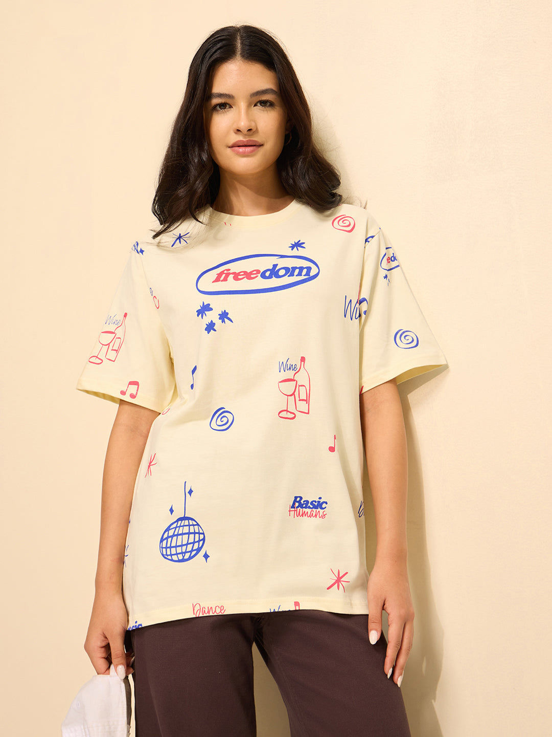 Womens All Over Printed Oversized Fit Cotton T-Shirt