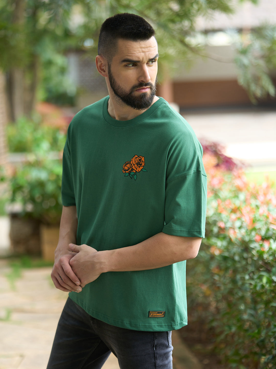 Mens Half Sleeve Drop Shoulder Printed Oversized Fit T-Shirts
