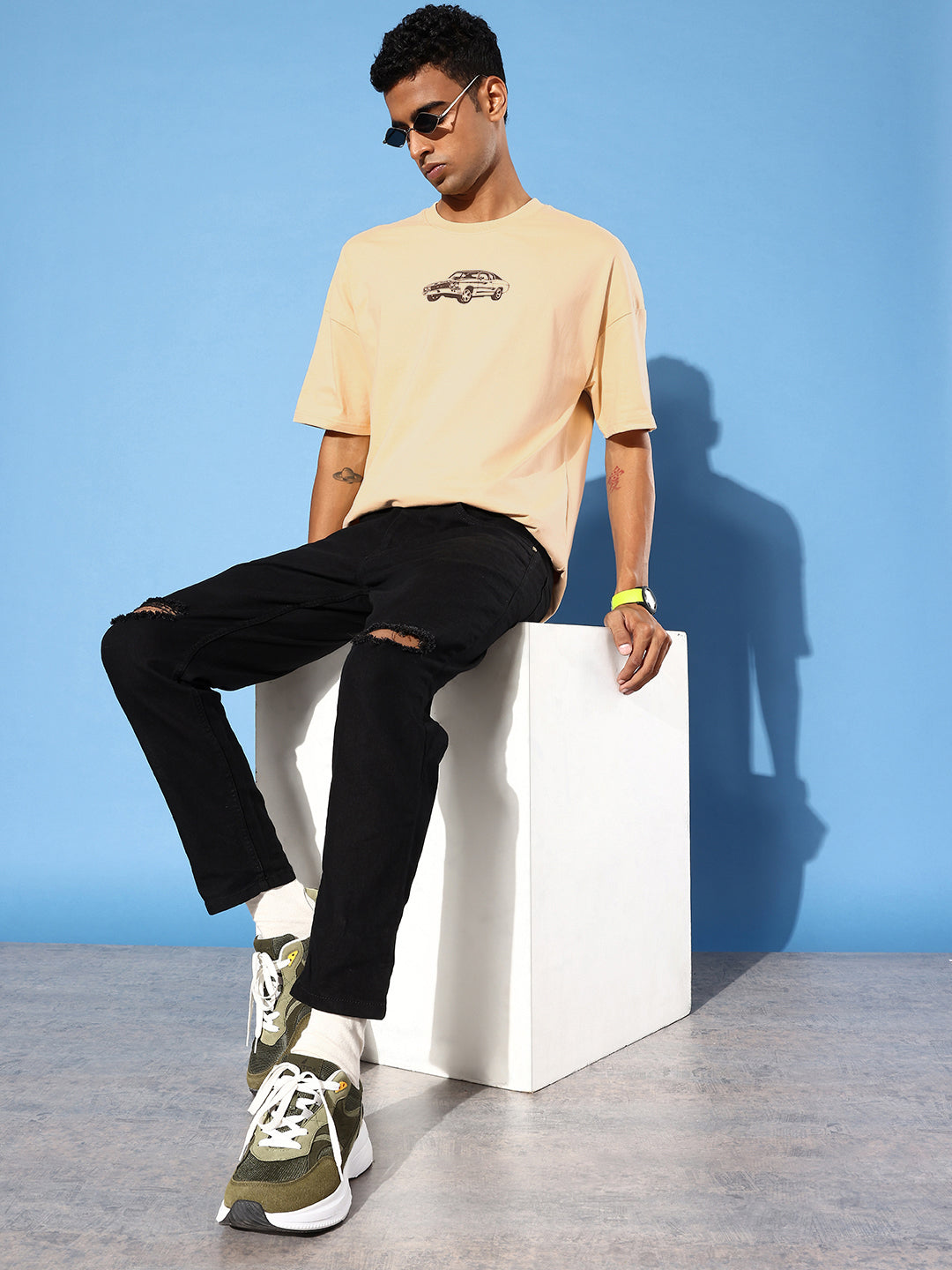 Mens Half Sleeve Drop Shoulder Printed Oversized Fit T-Shirts