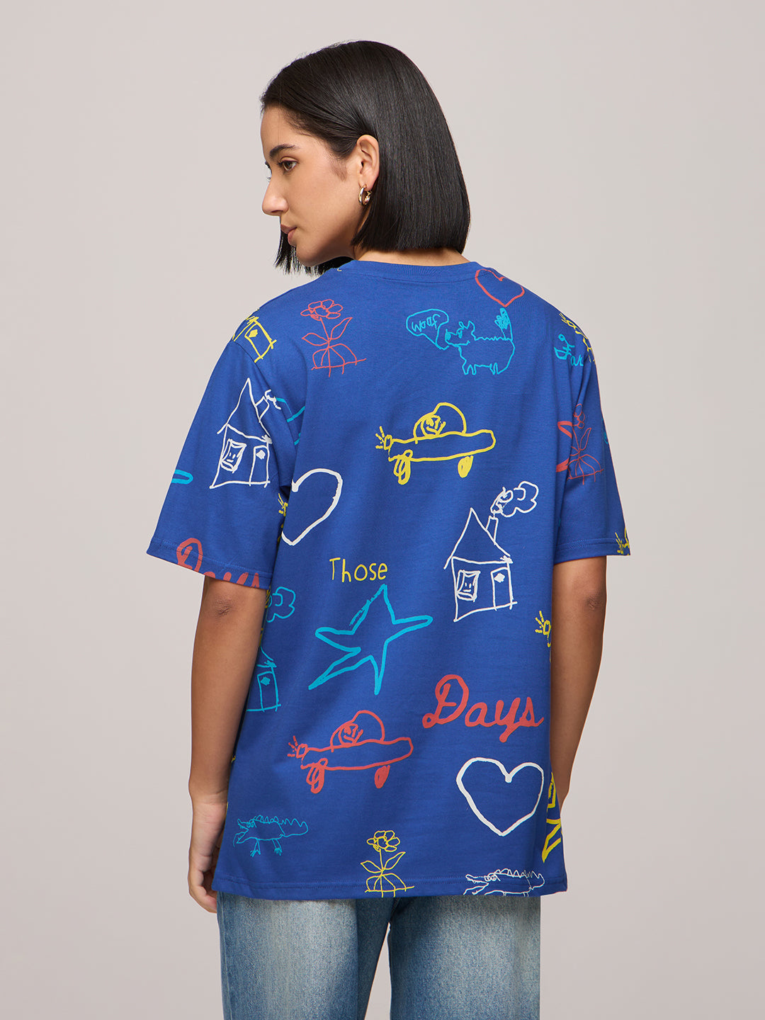 Womens Printed Oversized Fit Cotton T-Shirt