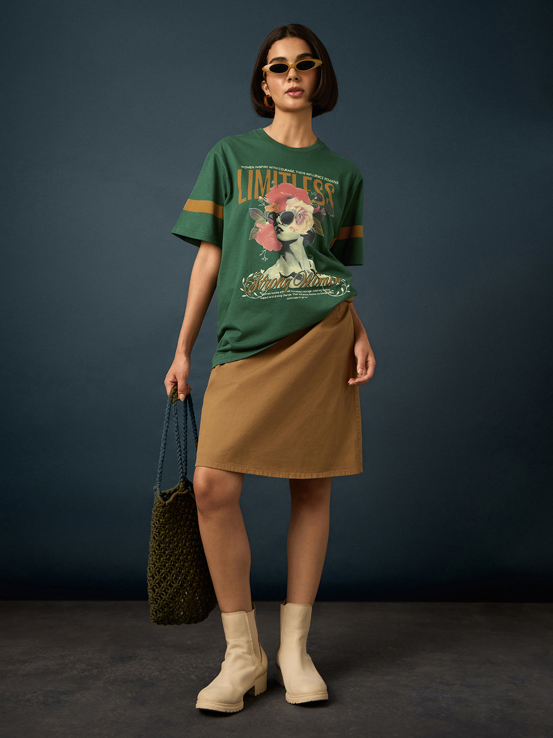 Womens Short Sleeve Printed Oversized Fit Tshirt 