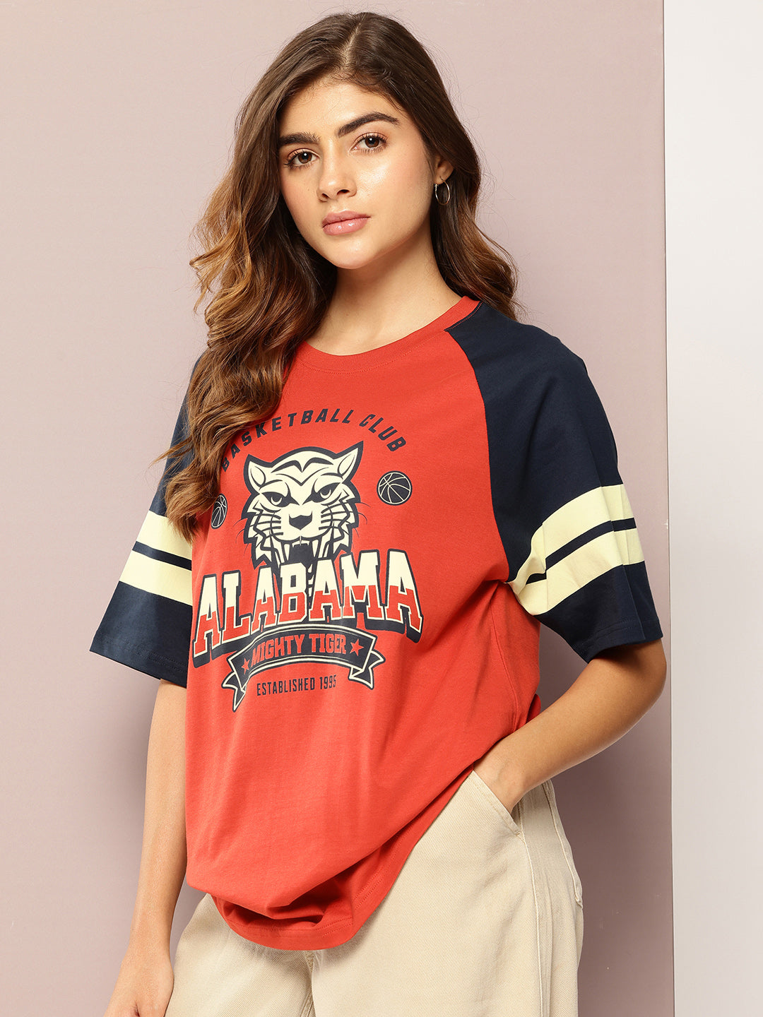Womens Raglan Sleeve Printed Oversized Fit Tshirt