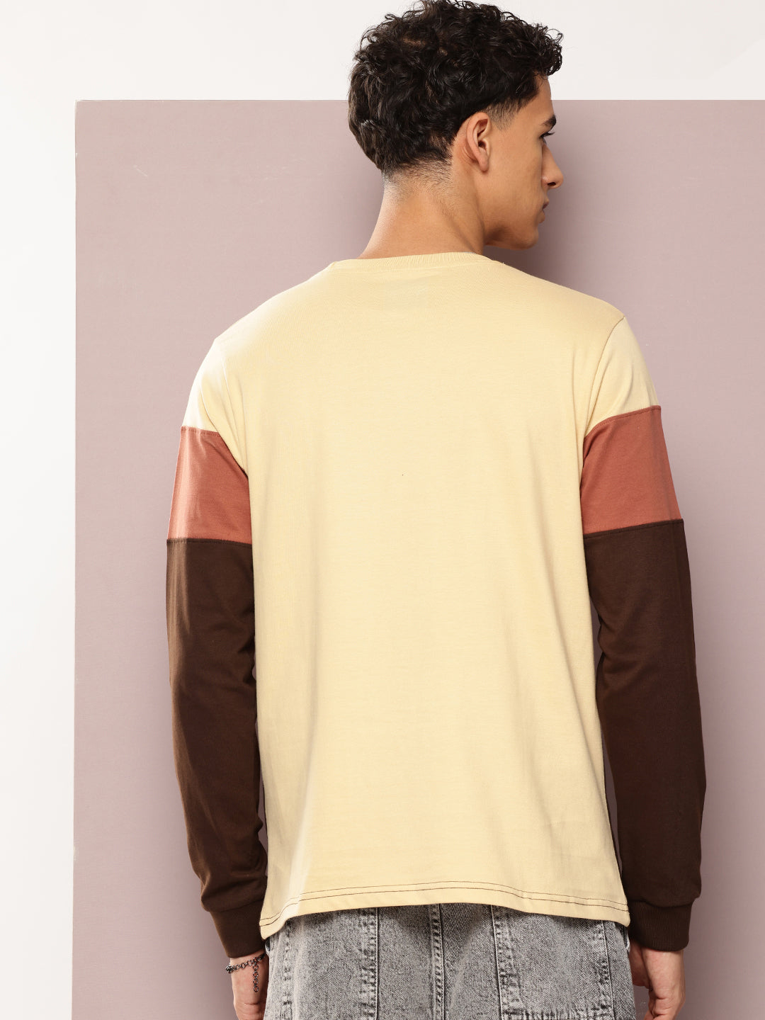 Mens Full Sleeve Round Neck Colourblocked Regular Fit Tshirts