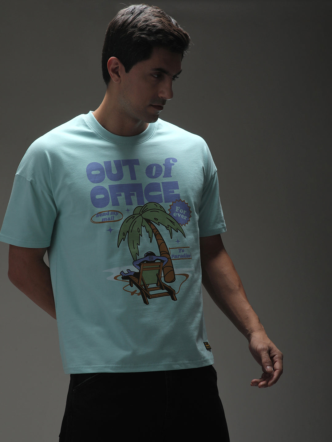 Mens Half Sleeve Drop Shoulder Printed Oversized Fit T-Shirts