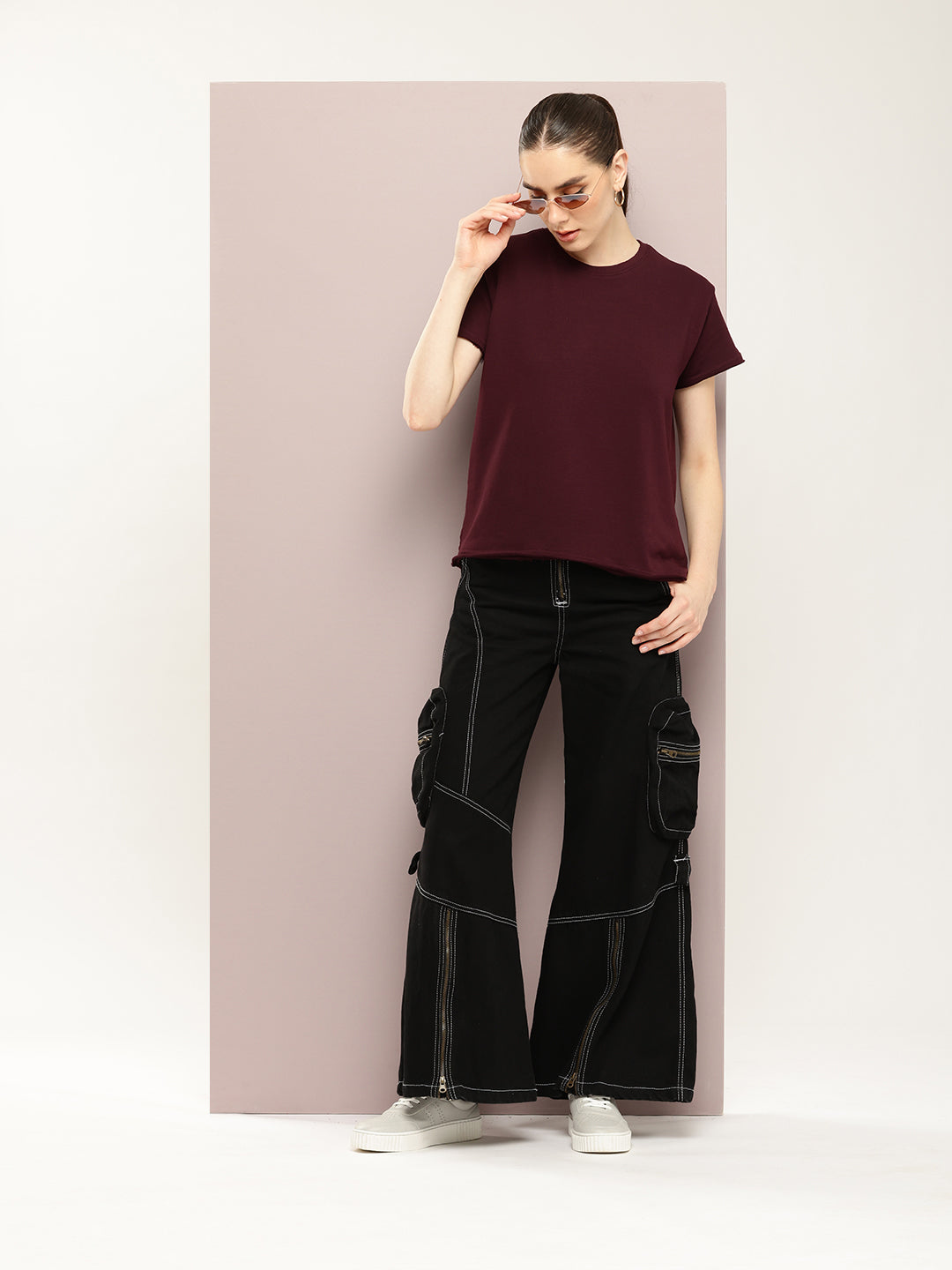 Womens Half Sleeve Round Neck Solid Boxy Fit Tshirts