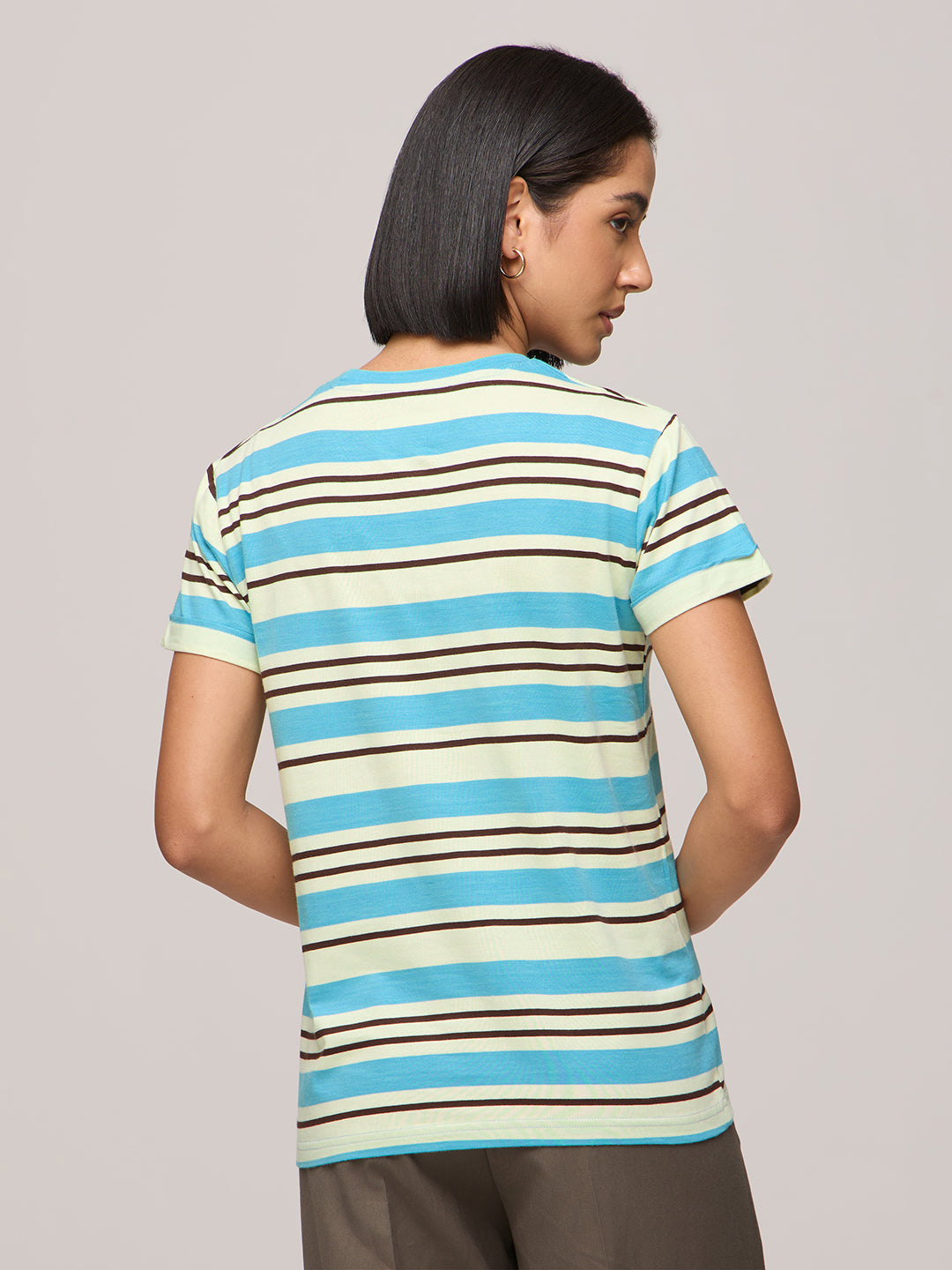 Womens Striped Regular Fit Cotton T-Shirt