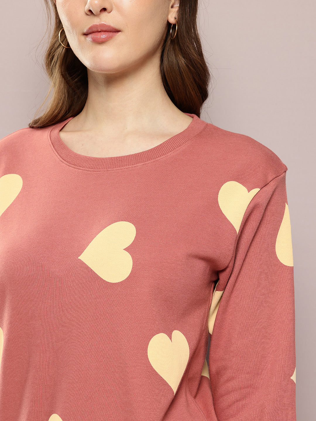 Womens Full Sleeve Round Neck Printed Relaxed Fit Tshirts