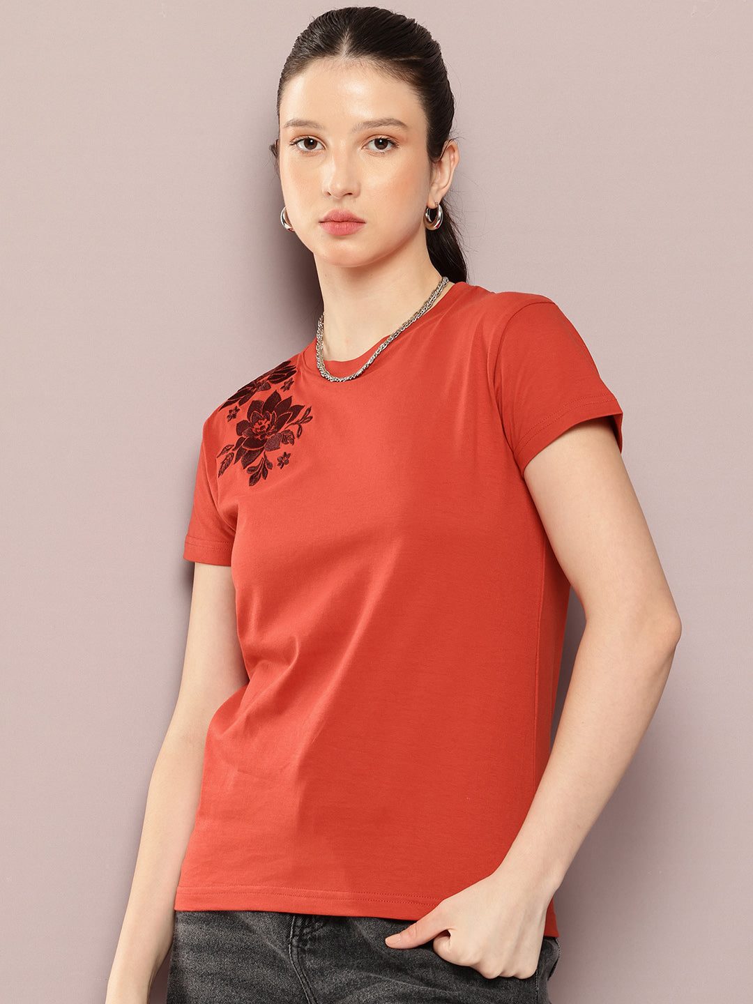 Womens Half Sleeve Round Neck Printed Regular Fit Tshirts