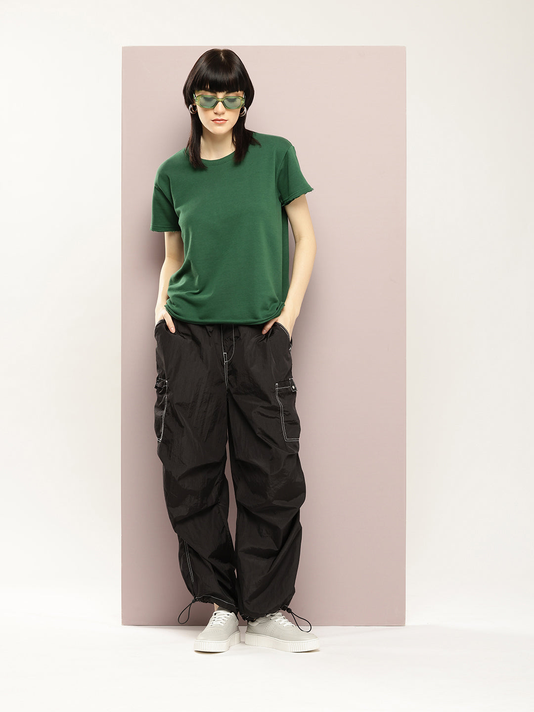 Womens Half Sleeve Round Neck Solid Boxy Fit Tshirts