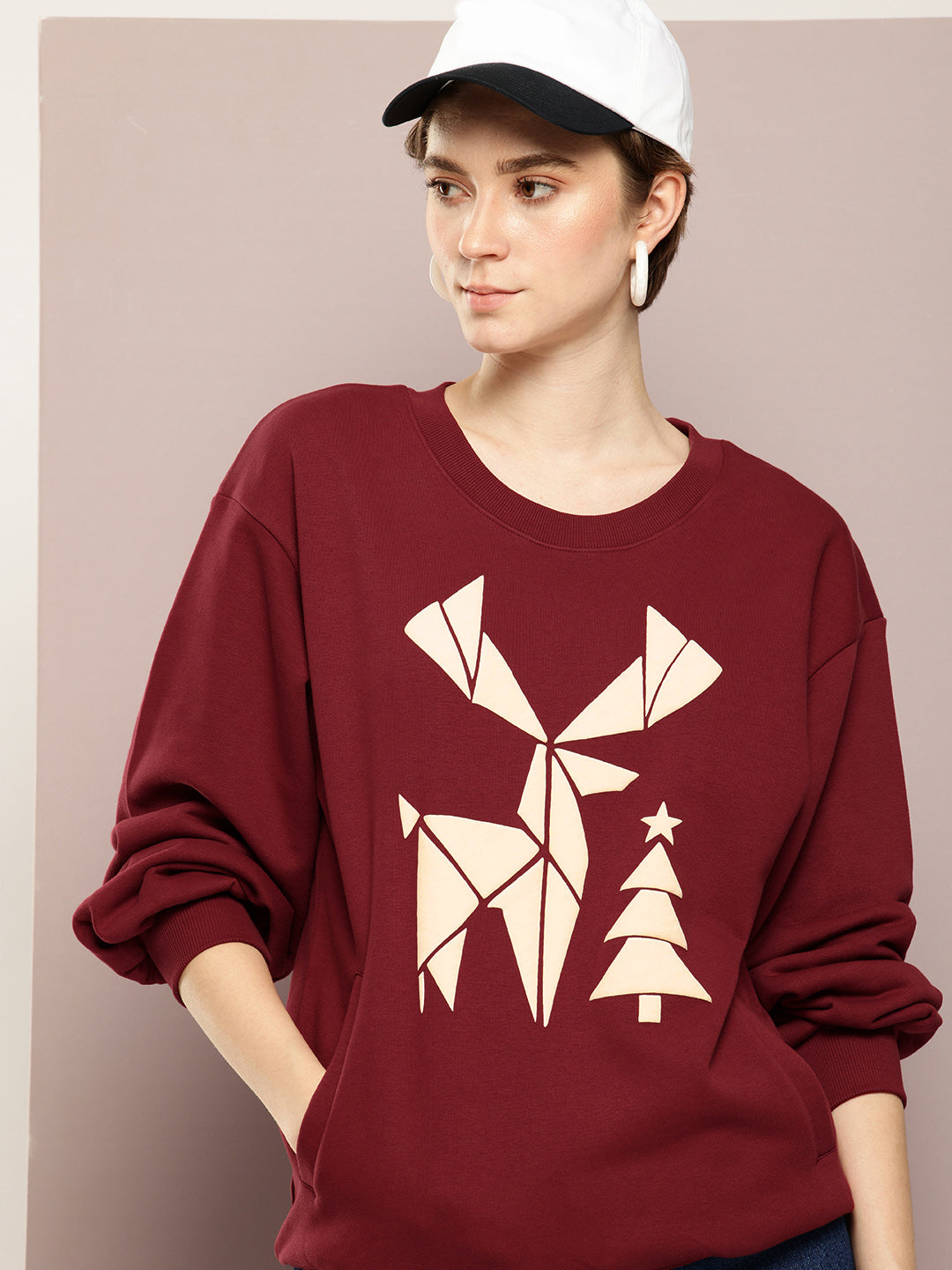 Womens Oversized Puff Printed Sweatshirt