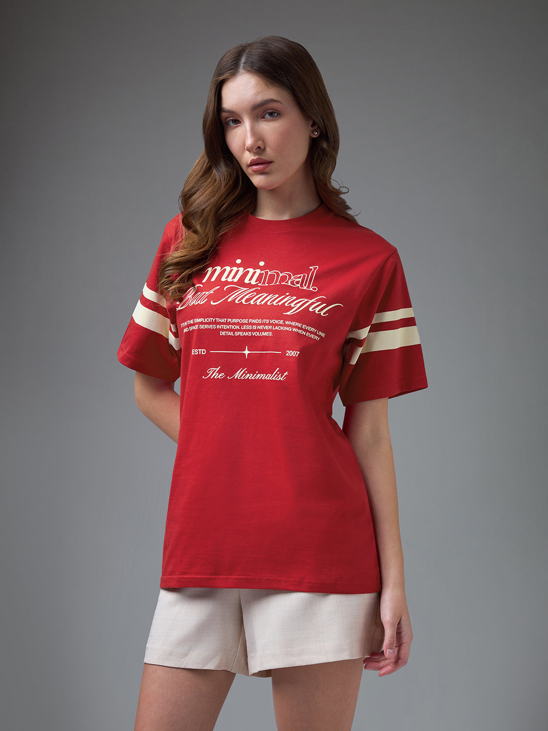 Womens Printed Round Neck Oversized Fit Tshirt