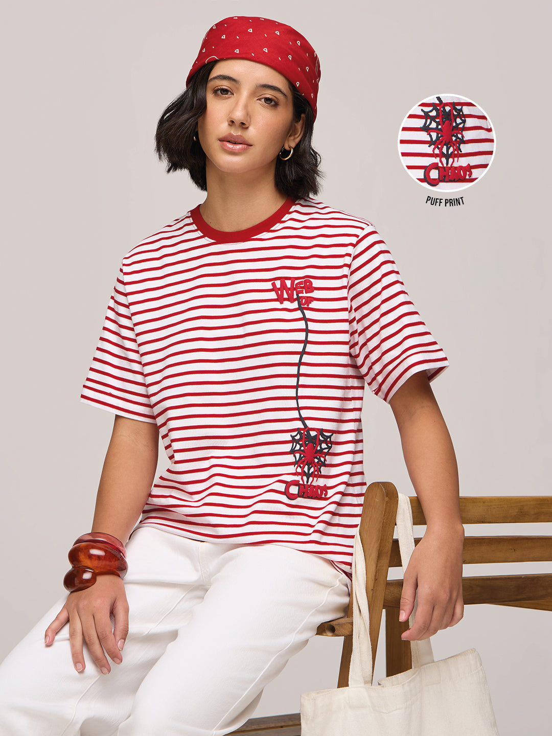 Womens Striped Oversized Fit Cotton T-Shirt