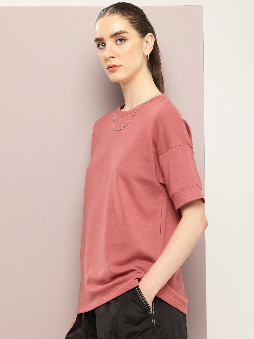 Womens Half Sleeve Round Neck Solid Oversized Fit Tshirts