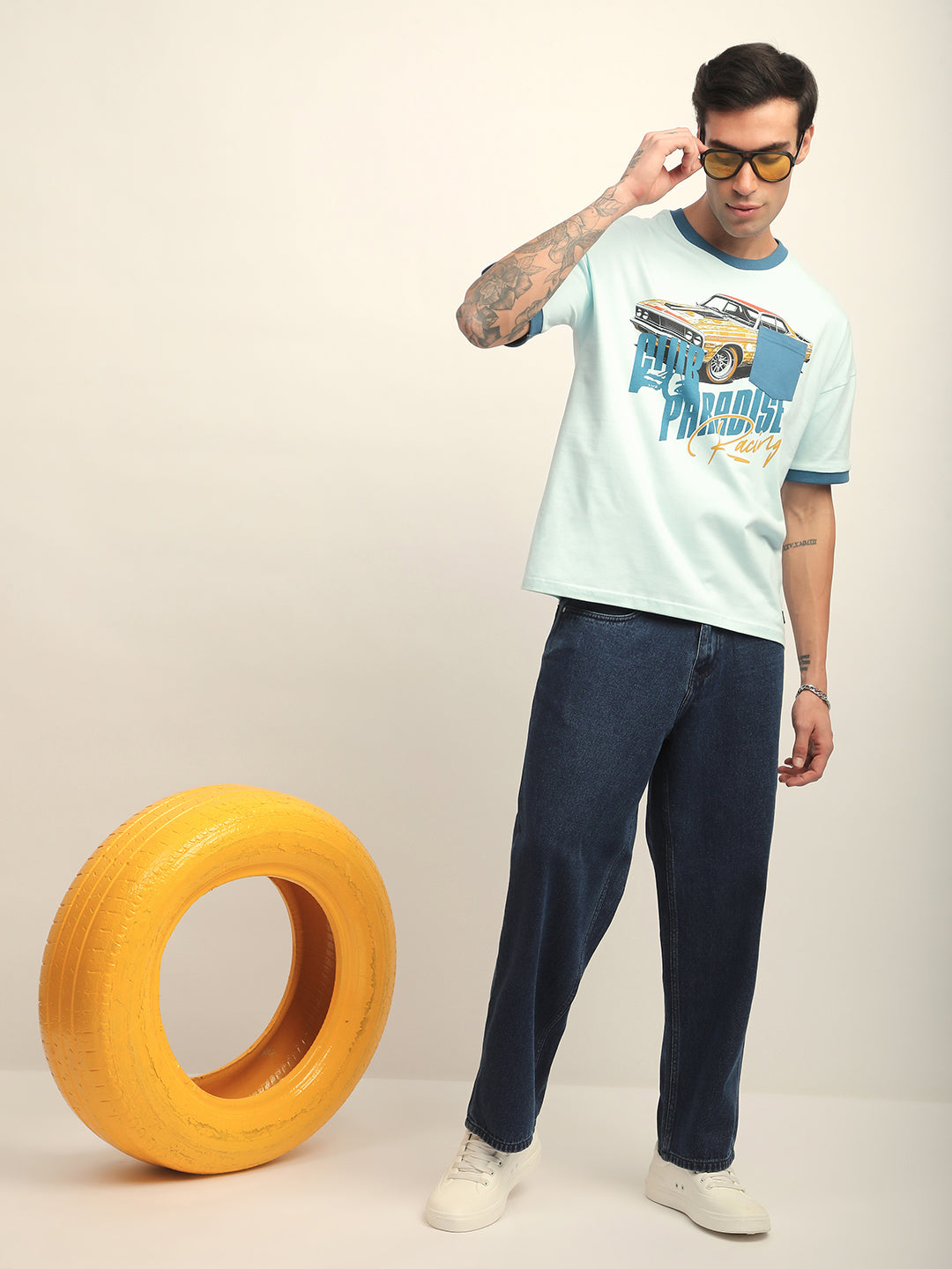 Mens Half Sleeve Drop Shoulder Printed Oversized Fit T-Shirts
