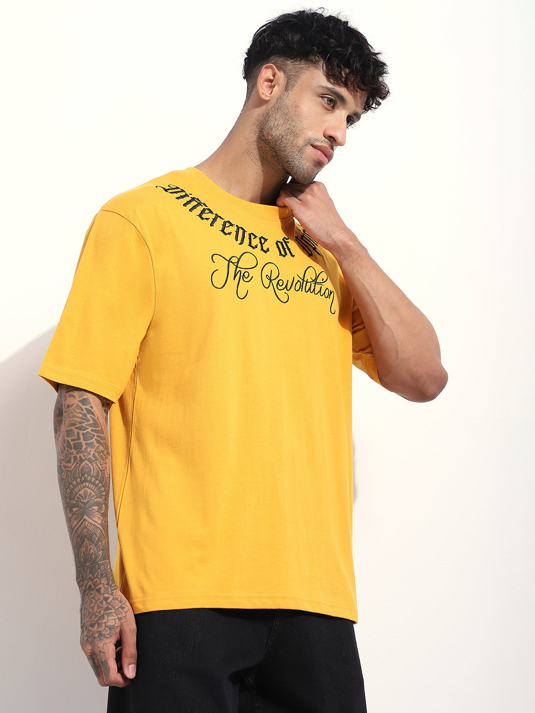 Mens Half Sleeve Round Neck Embroidered Oversized Fit Tshirts