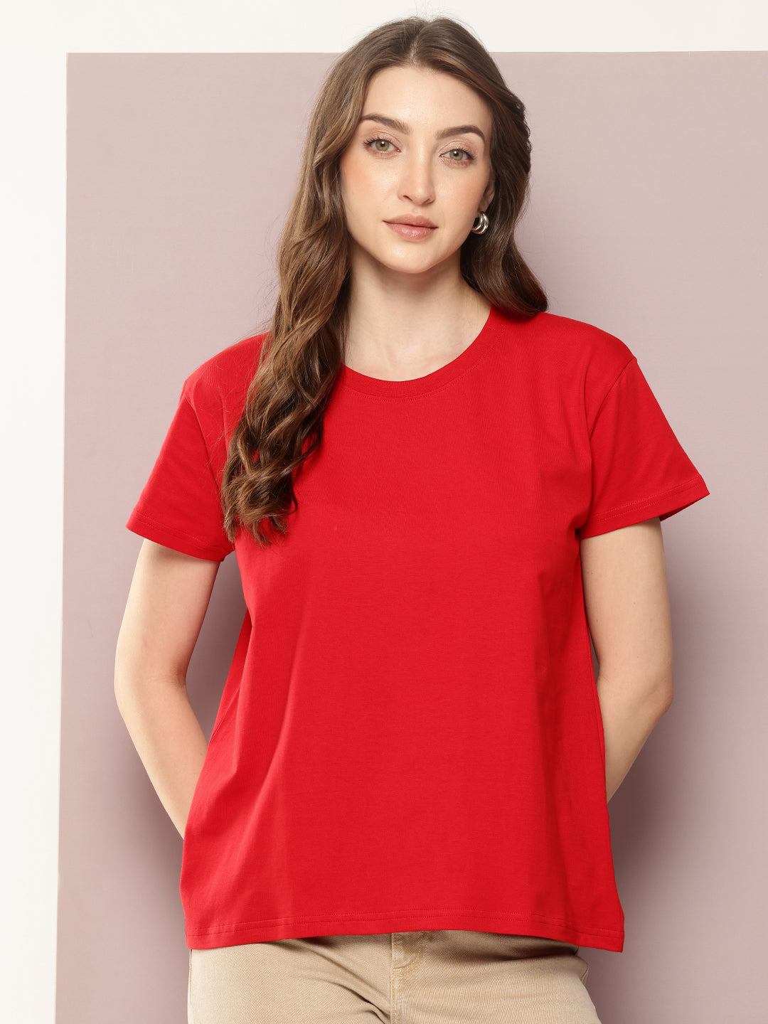 Womens Half Sleeve Round Neck Solid Boxy Fit Tshirts