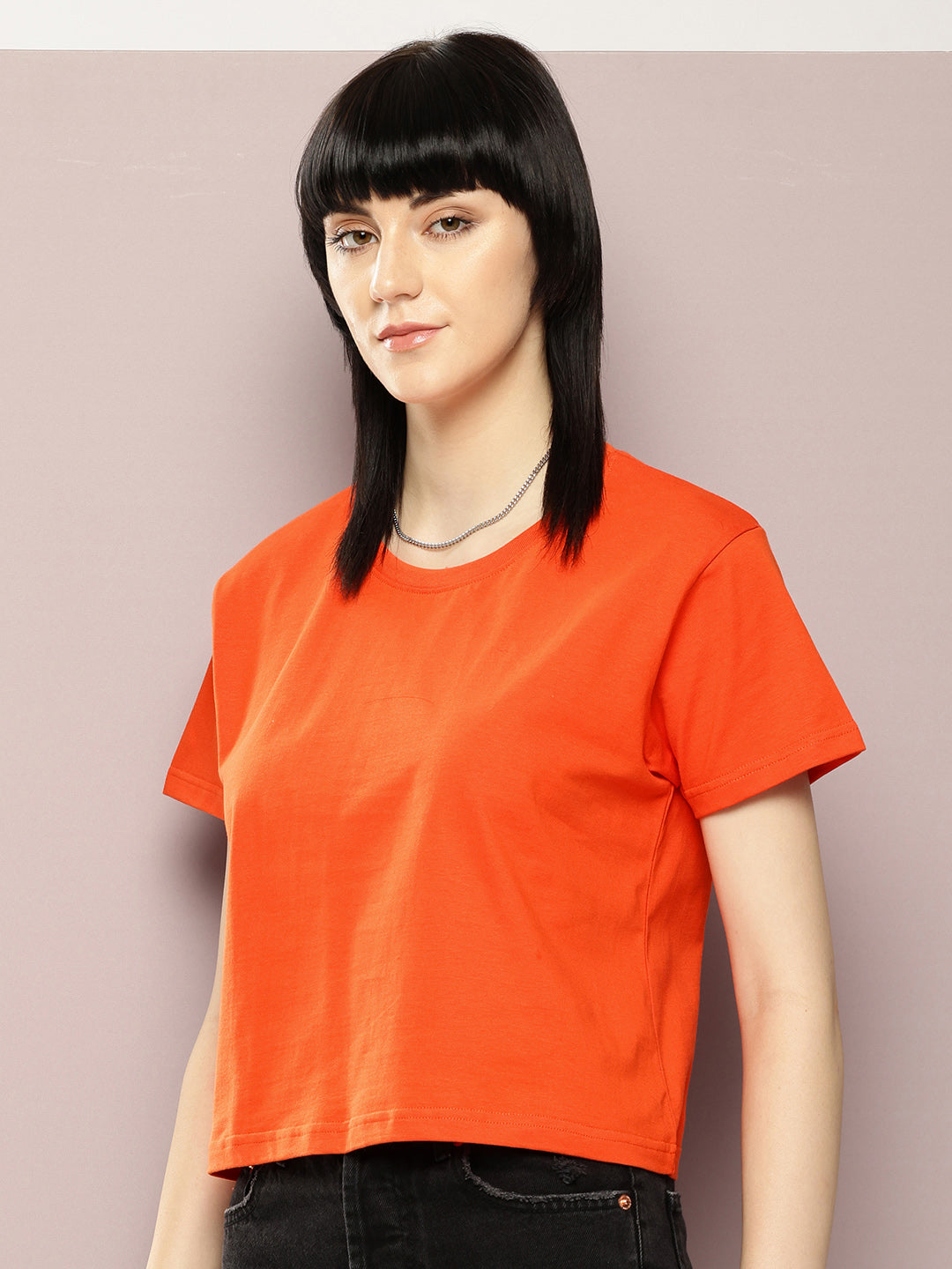 Womens Half Sleeve Round Neck Solid Boxy Fit Tshirts