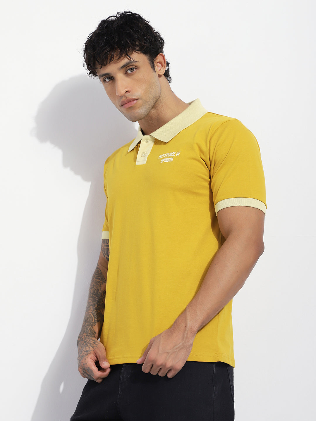 Mens Half Sleeve Polo Neck Back Embroidered Relaxed Fit Tshirts