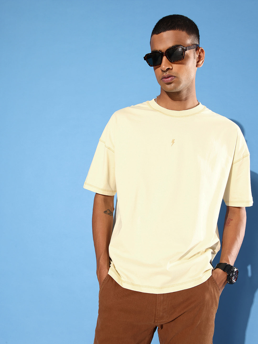 Mens Half Sleeve Drop Shoulder Plain Oversized Fit T-Shirts
