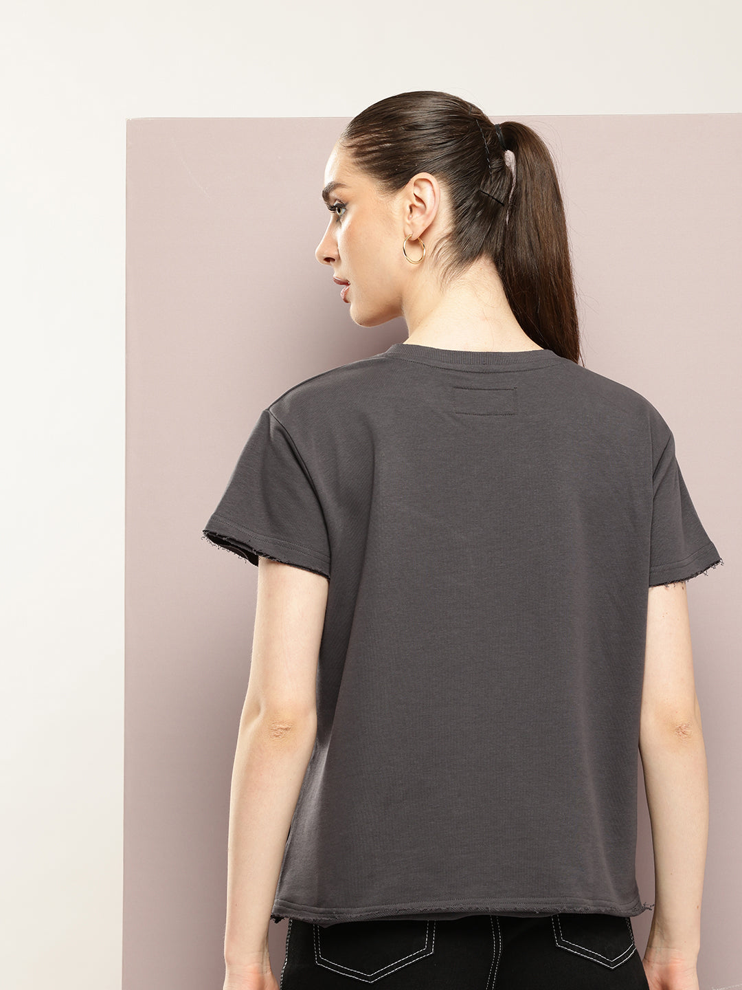 Womens Half Sleeve Round Neck Solid Boxy Fit Tshirts