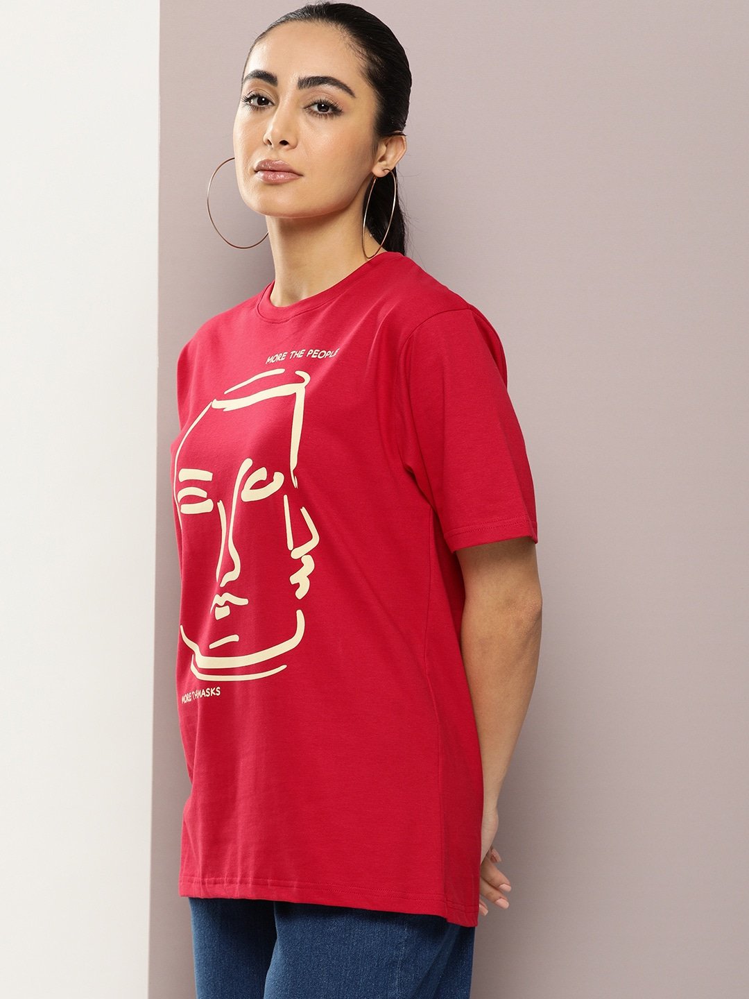 Womens Short Sleeve Round Neck Oversized Fit T-Shirt