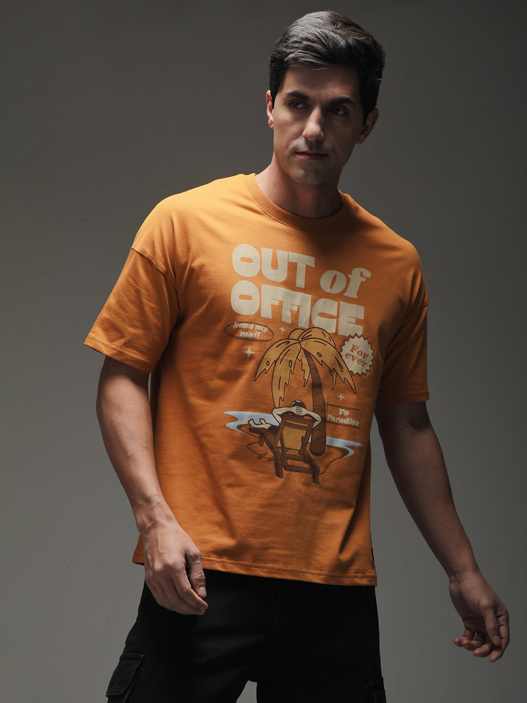 Mens Half Sleeve Drop Shoulder Printed Oversized Fit T-Shirts