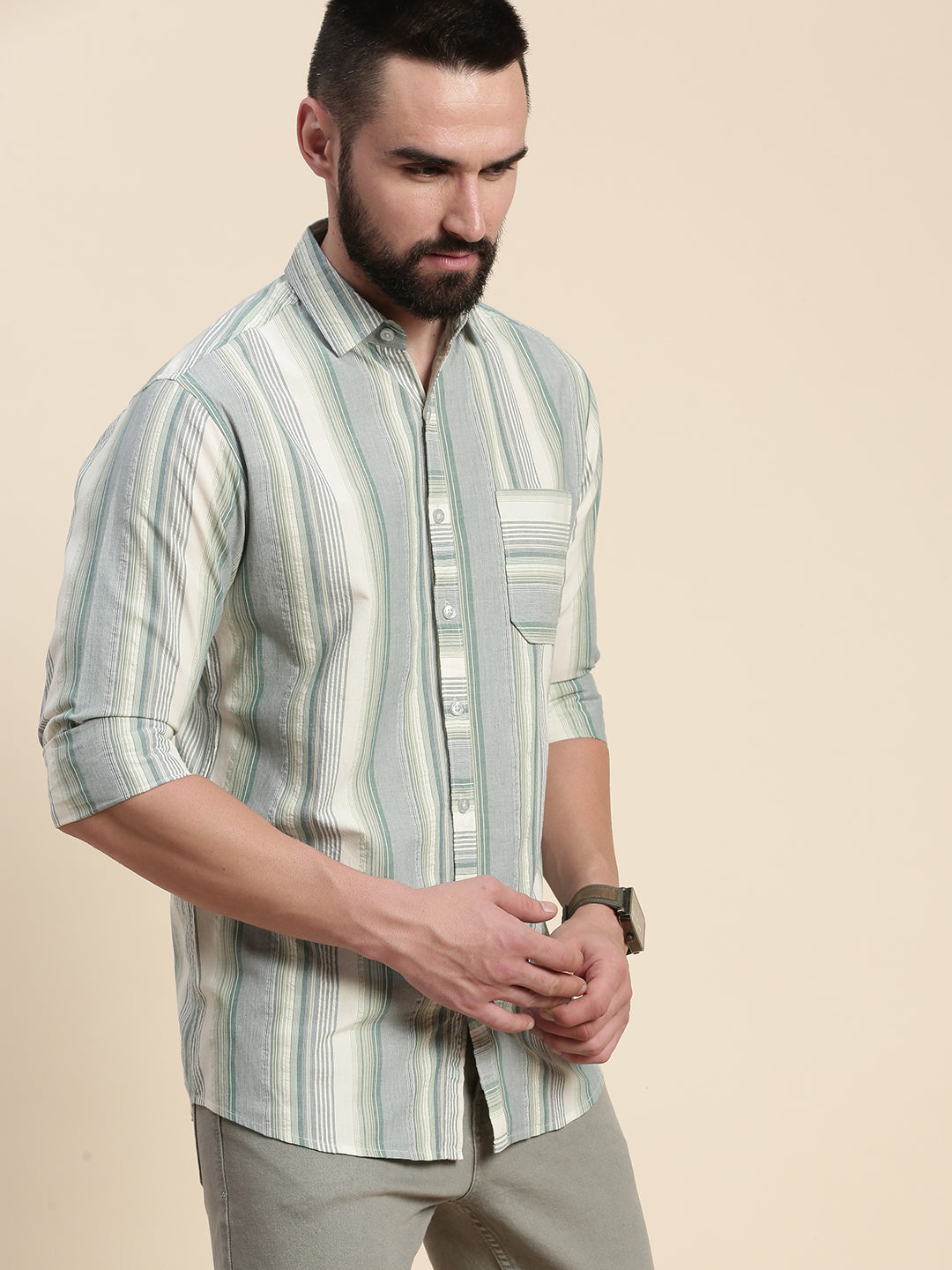 Mens Striped Full Sleeve Shirt With Pocket
