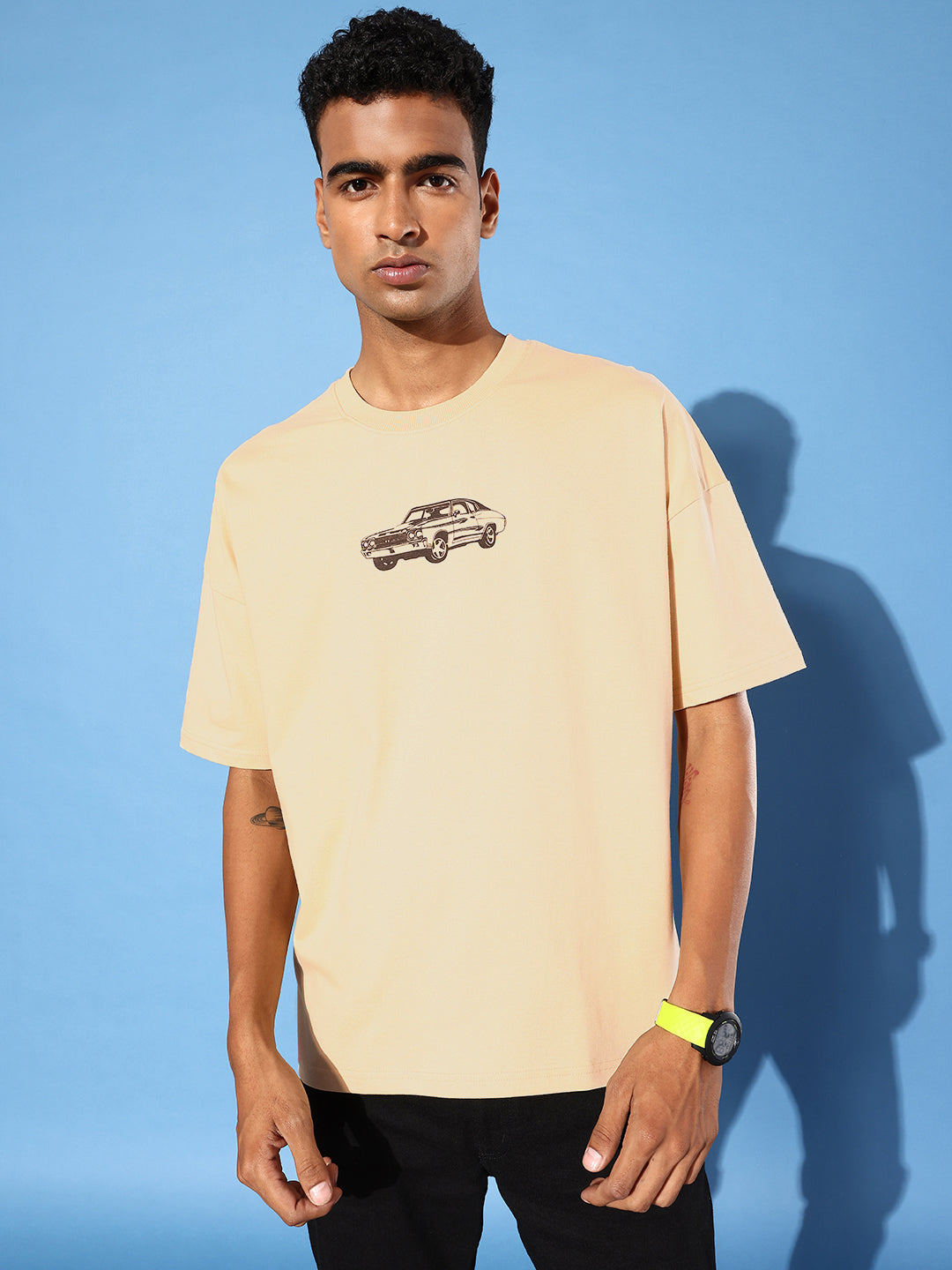 Mens Half Sleeve Drop Shoulder Printed Oversized Fit T-Shirts