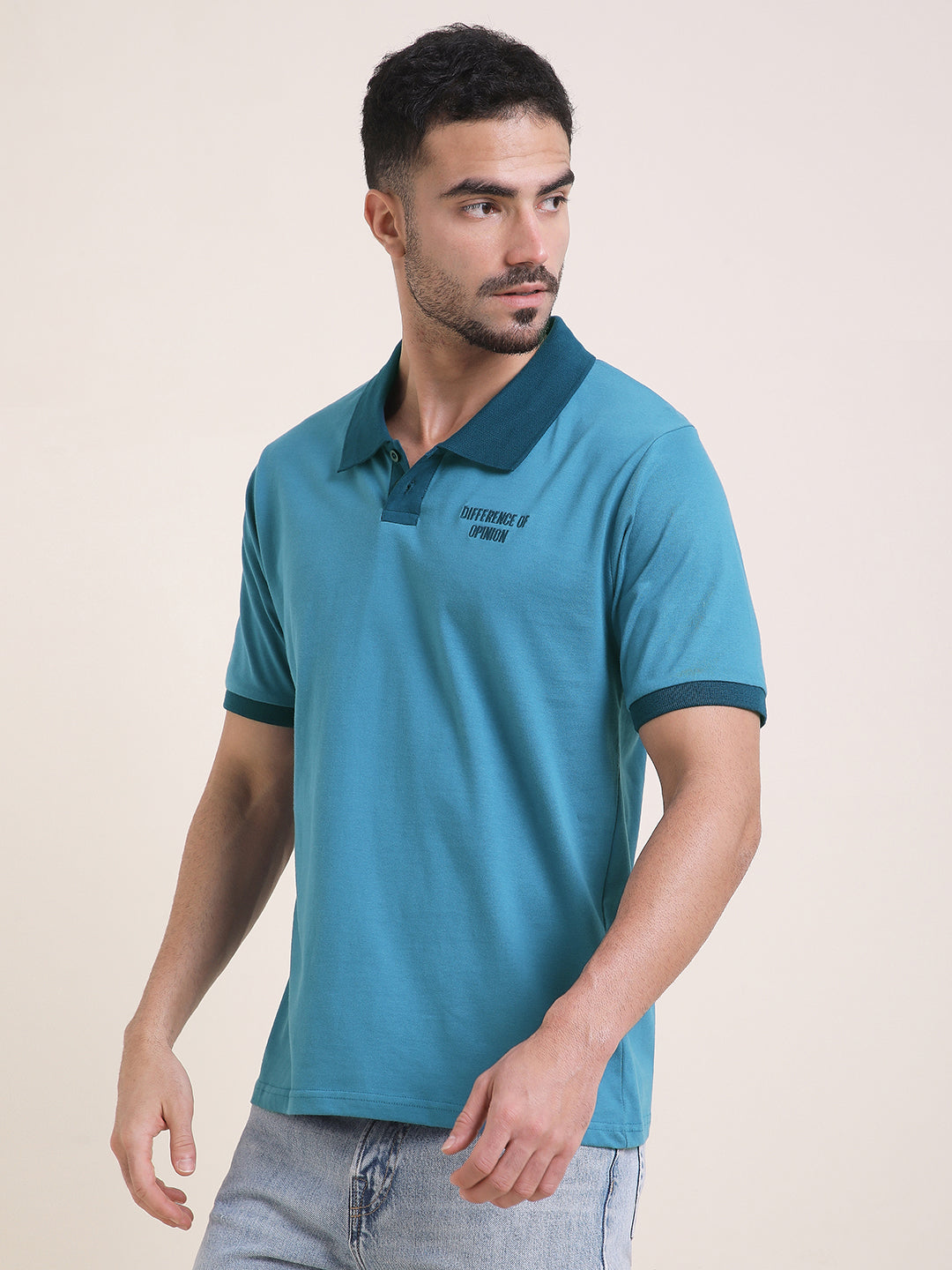 Mens Half Sleeve Polo Neck Back Embroidered Relaxed Fit Tshirts