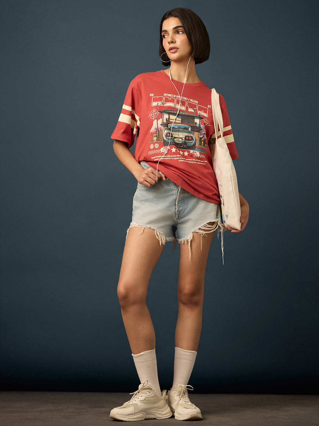 Womens Short Sleeve Printed Oversized Fit Tshirt 