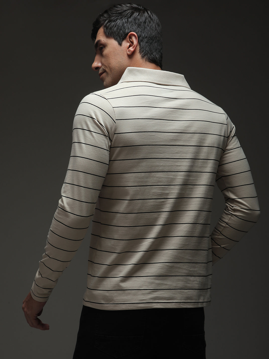 Mens Full Sleeve Polo Neck Striped Regular Fit Tshirts