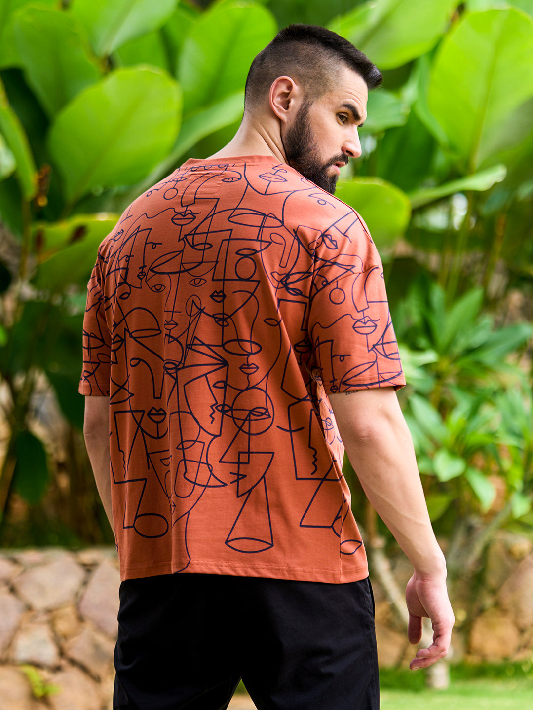 Mens Half Sleeve Drop Shoulder Printed Oversized Fit T-Shirts