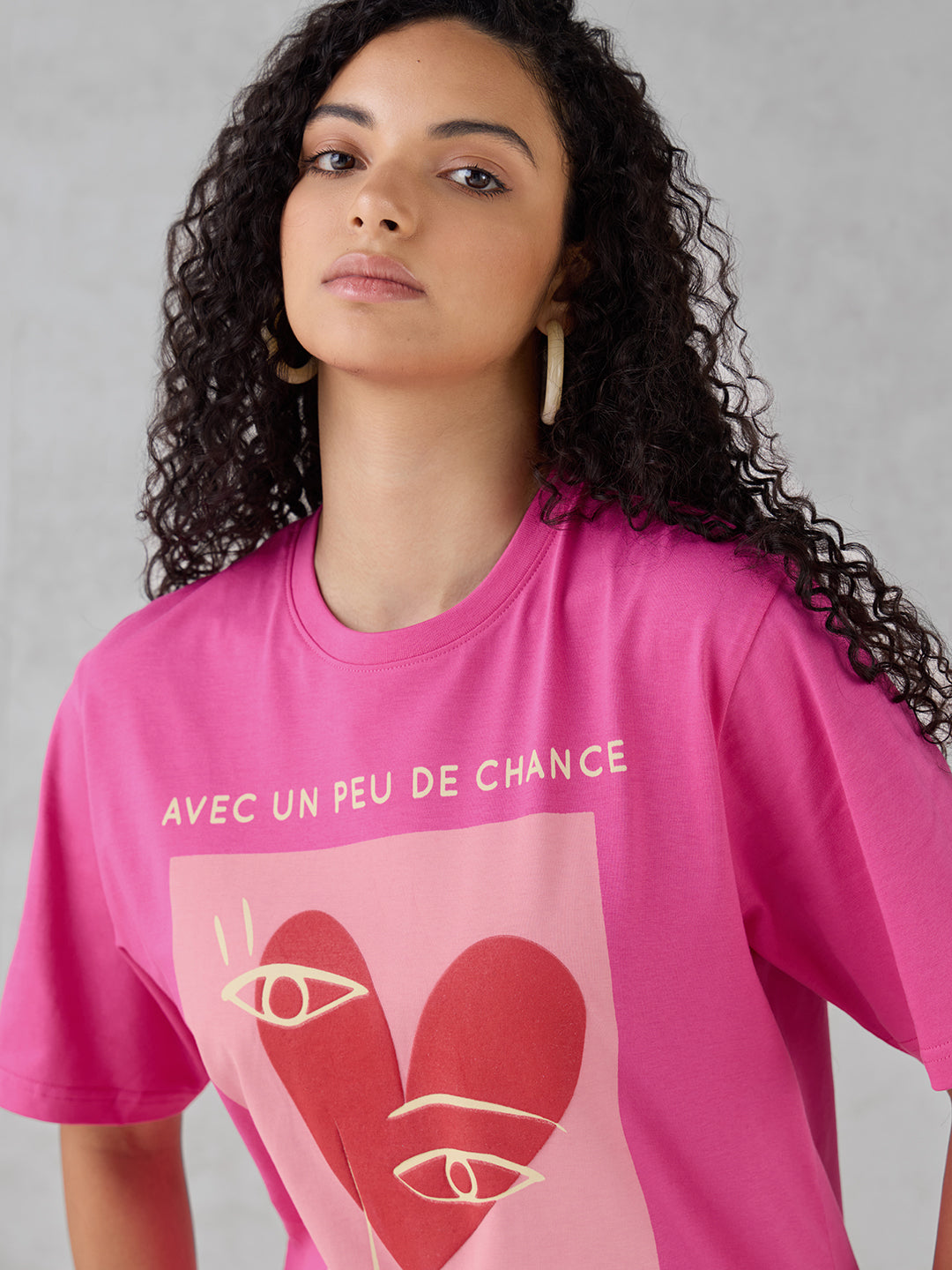 Womens Half Sleeve Puff Printed Oversized Fit Tshirt