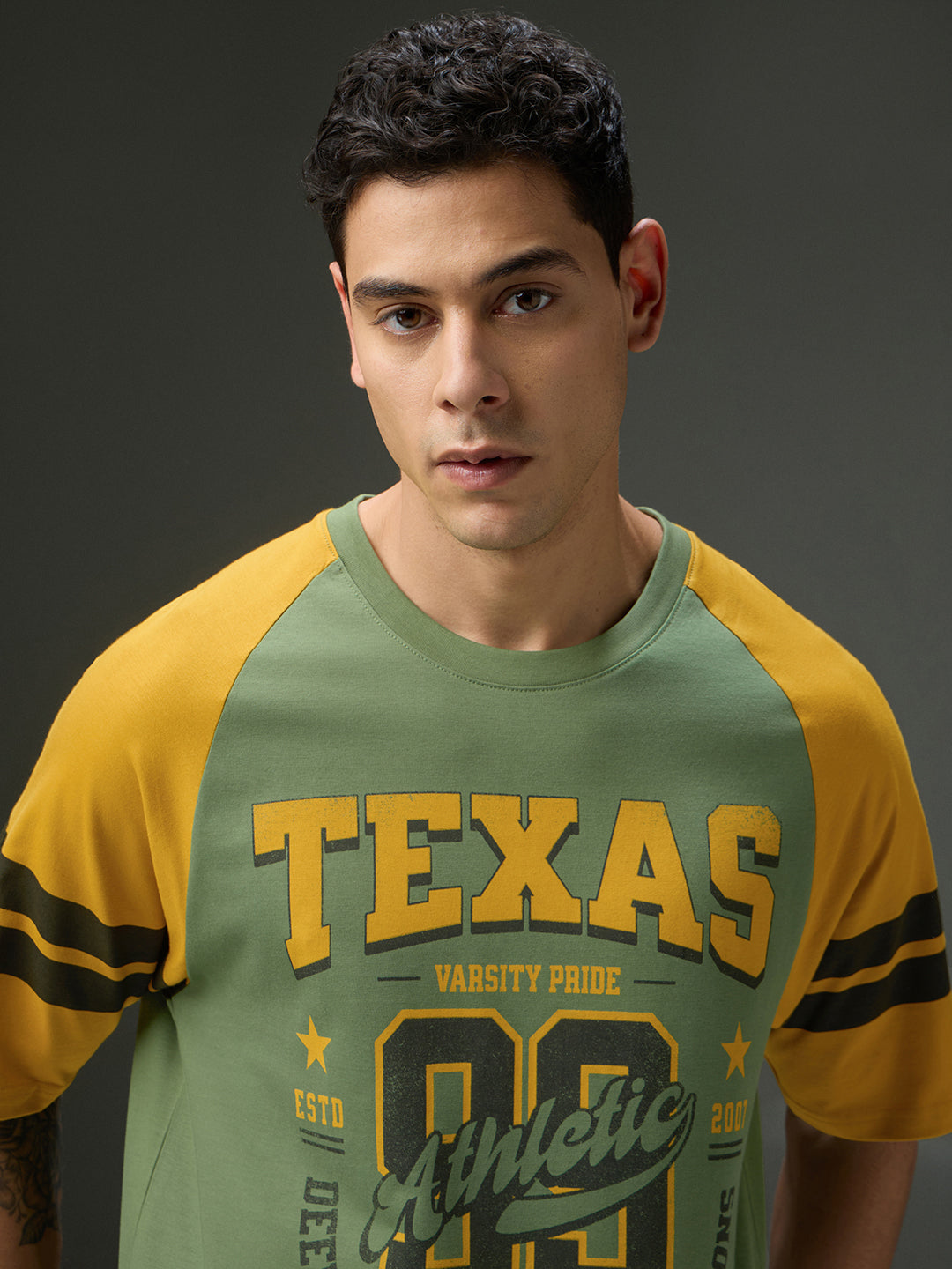 Mens Round Neck Raglan Sleeve Printed Oversized Fit Tshirt