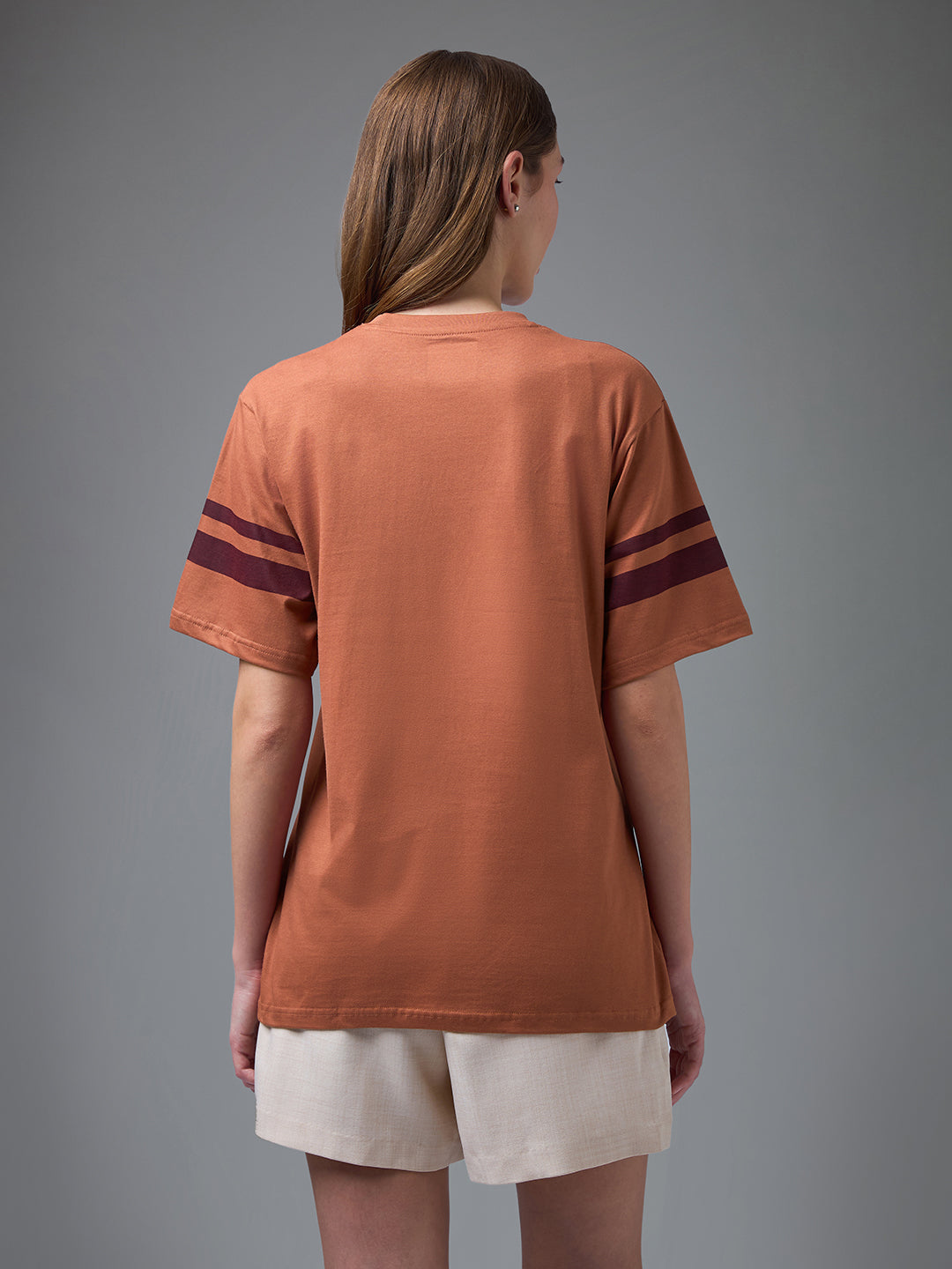 Womens Printed Round Neck Oversized Fit Tshirt