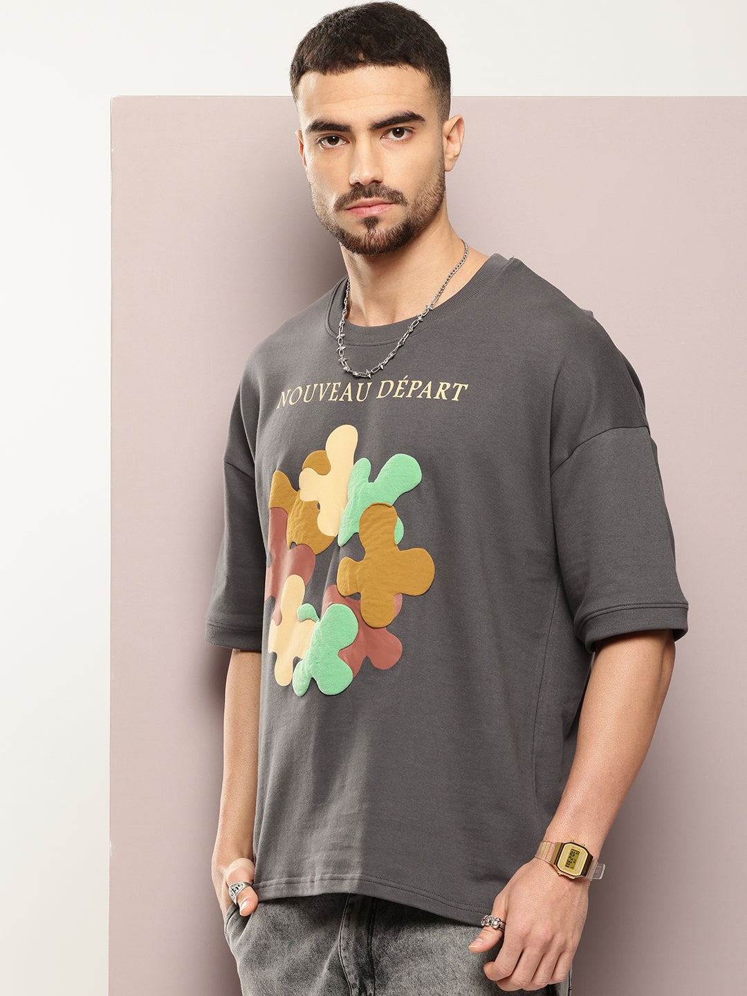 Mens Half Sleeve Round Neck Printed Oversized Fit Tshirts