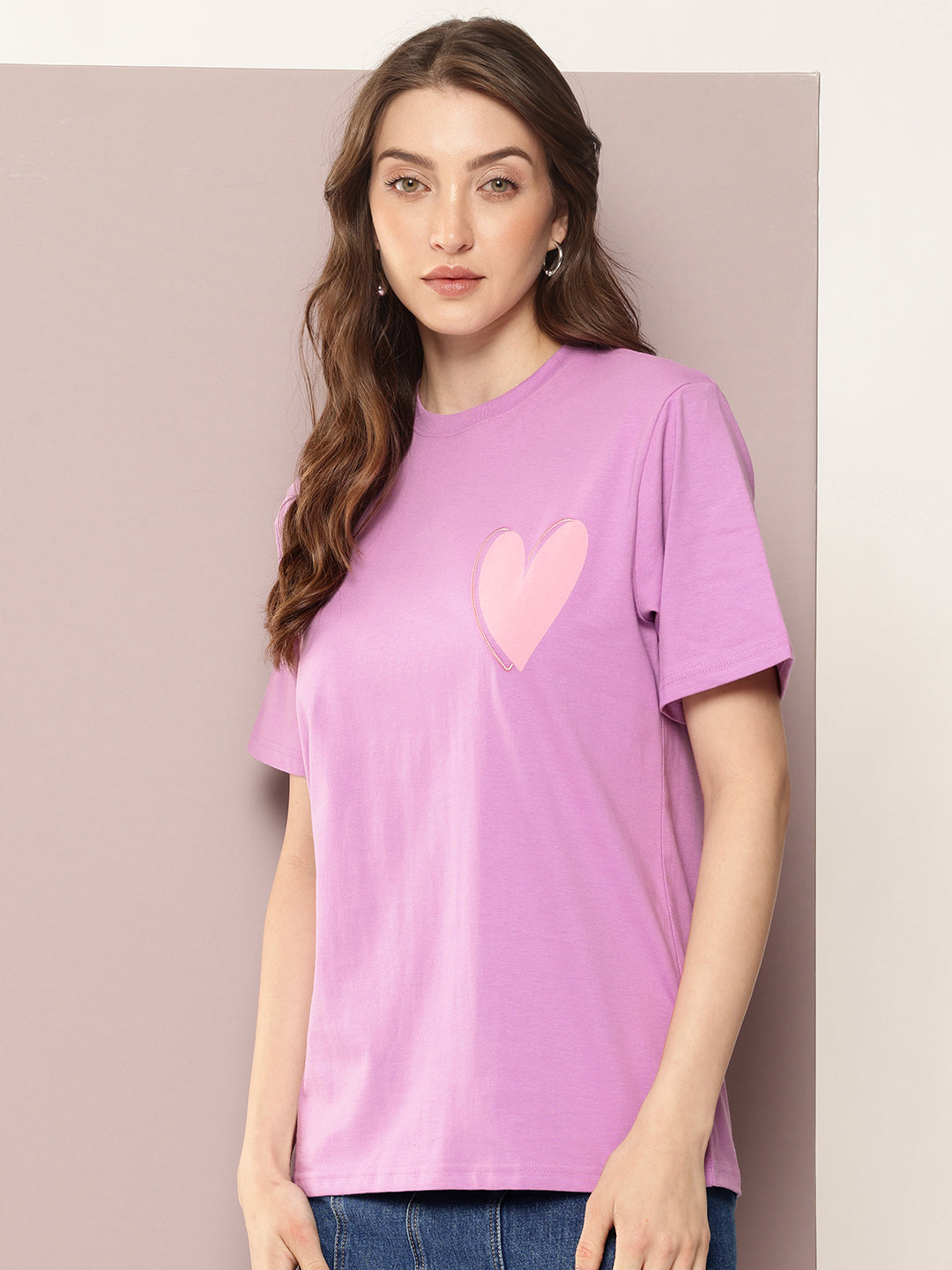 Womens Half Sleeve Round Neck Embroidered Oversized Fit Tshirts