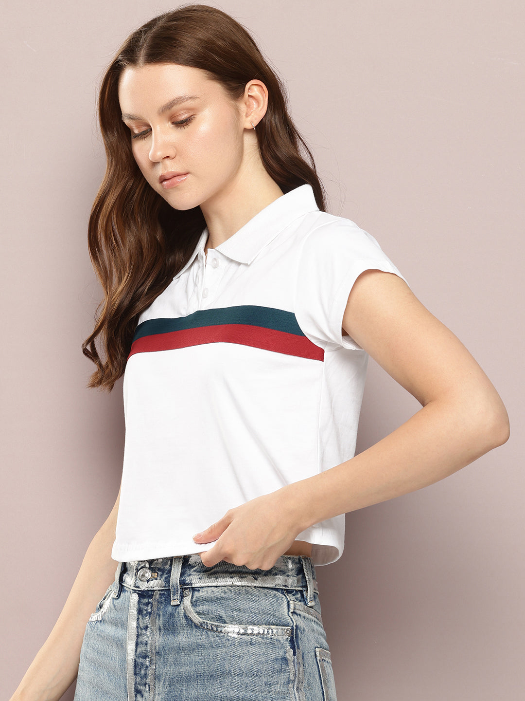 Womens Half Sleeve Polo Neck Solid Regular Fit Tshirts