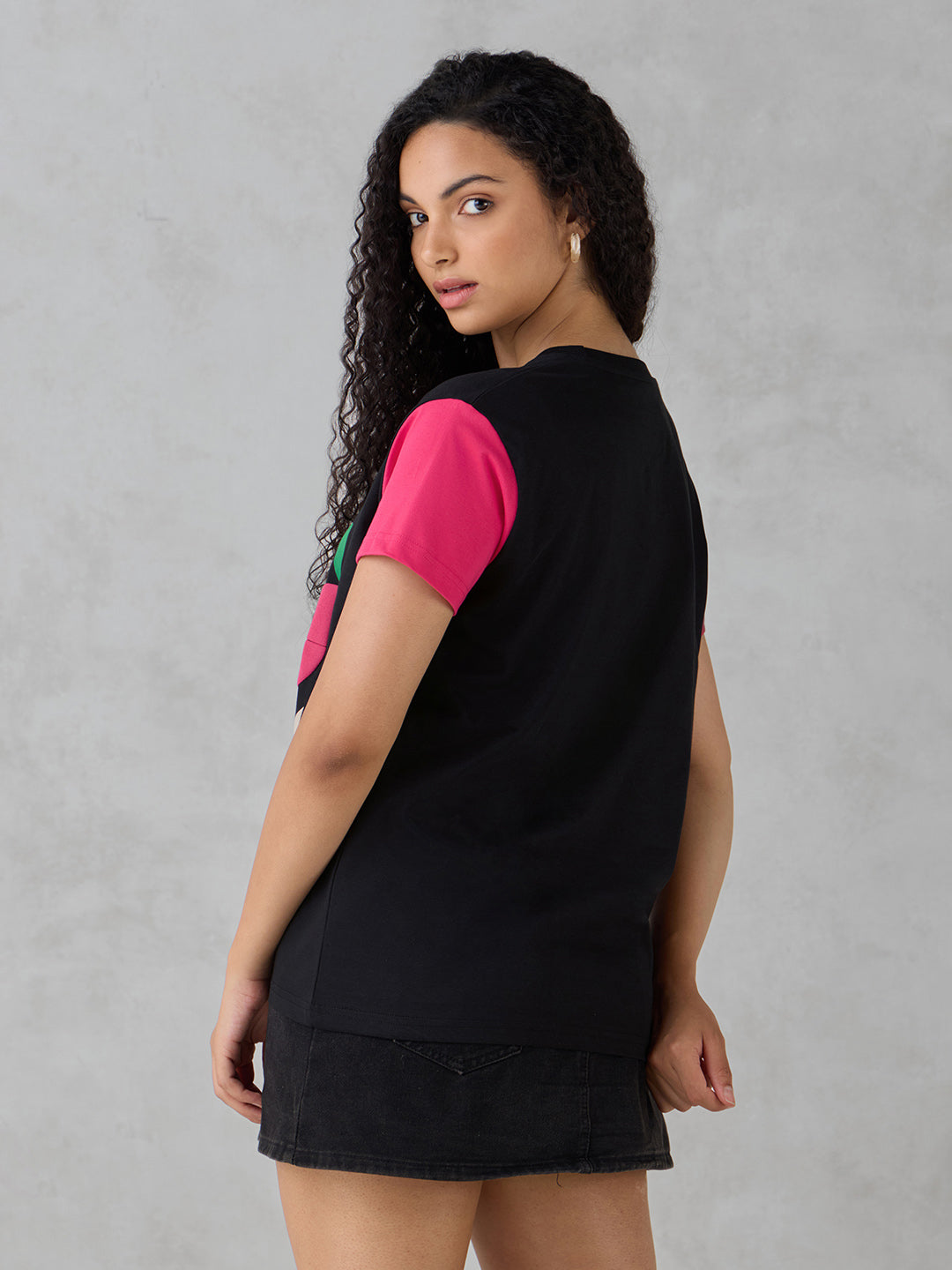 Womens Half Sleeve Puff Printed Boxy Regular Fit Tshirt