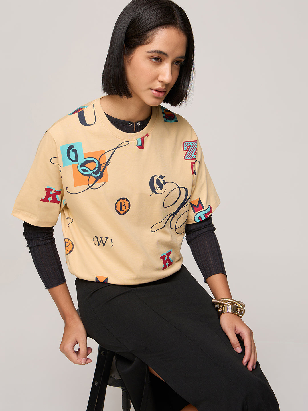 Womens Printed Oversized Fit Cotton T-Shirt