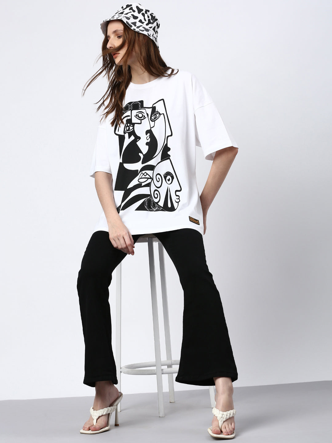Womens Half Sleeve Drop Shoulder Printed Oversized Fit T-Shirts