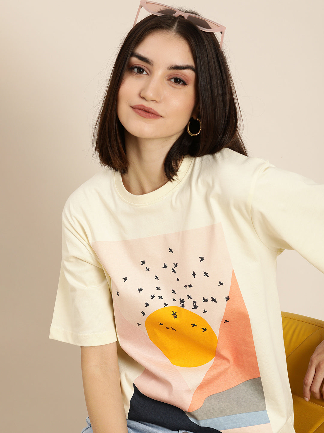 Womens Short Sleeve Round Neck Oversized Fit T-Shirt