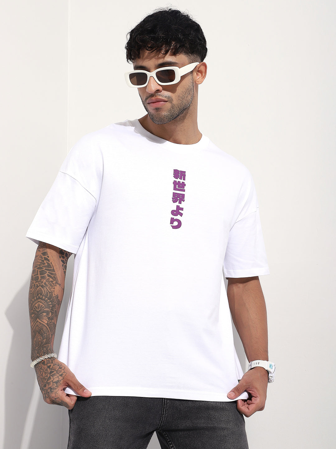 Mens Half Sleeve Drop Shoulder Printed Oversized Fit T-Shirts